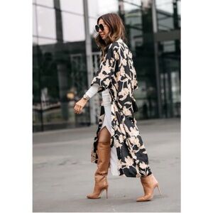 Maison Du Soir Iris Kimono Robe Cardigan Black Lightweight Open Front Duster S/M